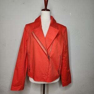 Tory Burch Red Cotton Twill Moto Jacket Size 12